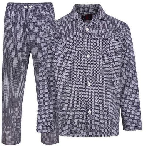 KAM Dobby Print Pyjama Set Marineblau